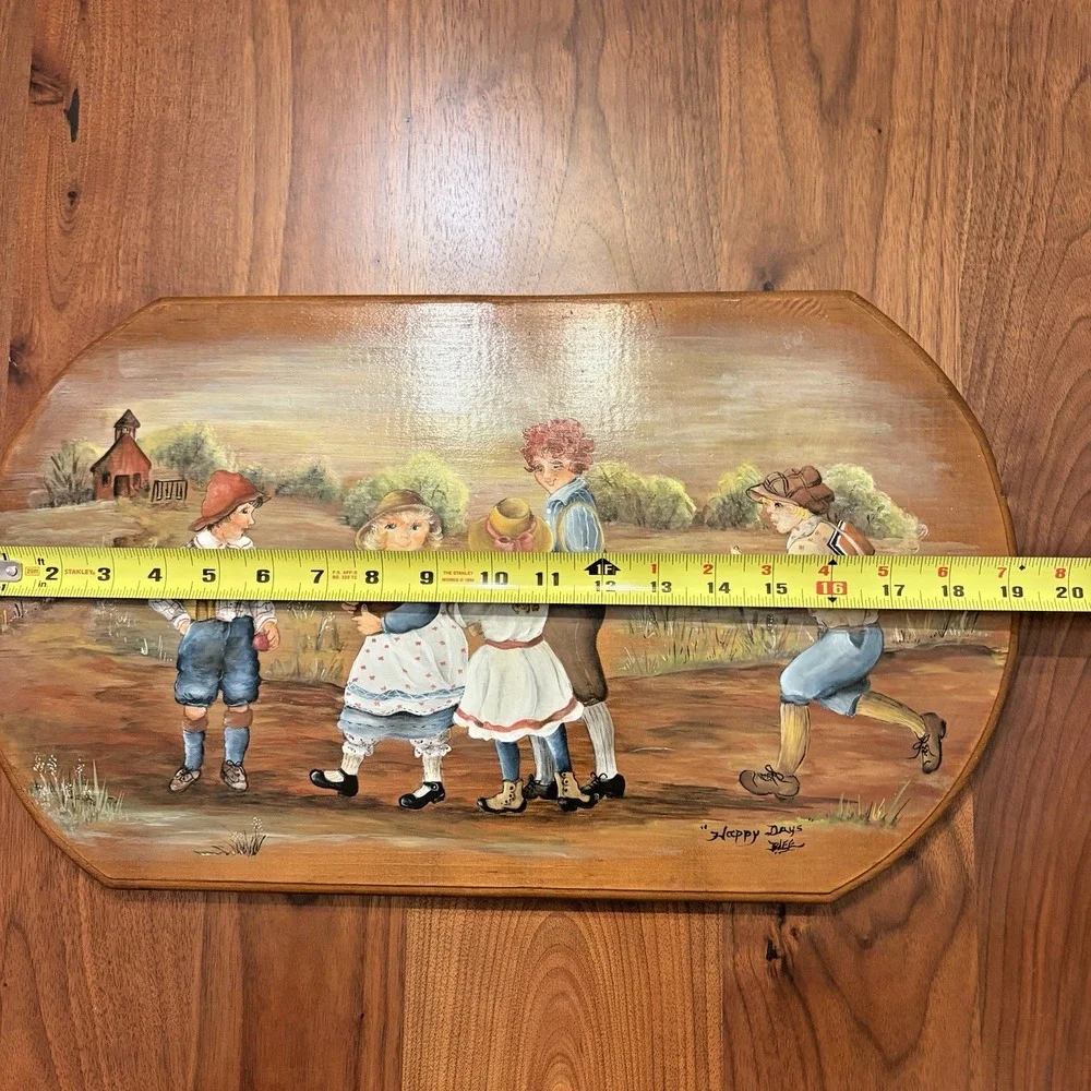 Vintage Bert's Country Woods Hand Painted Wood Plaque Schoolyard Kids Happy Days